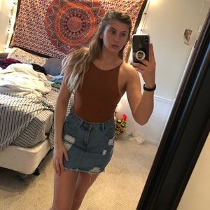 LA HEARTS cut out geometric bodysuit thong orange